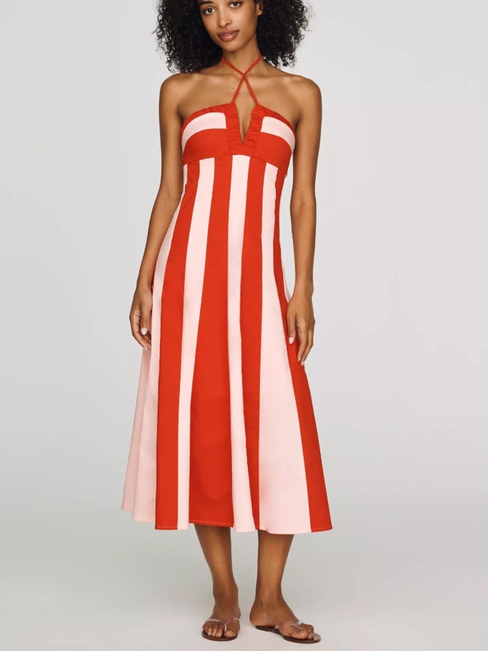 Anthropologie Maeve Halter Colorblock Midi Dress Red Pink Combo NWT size L